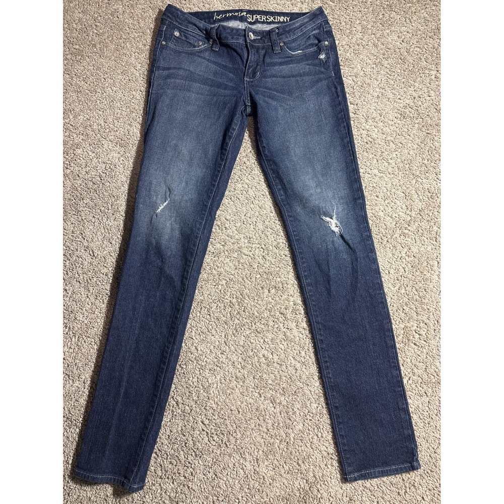 Bullhead Hermosa Super Skinny Jeans Dark Wash Distressed Denim 7R